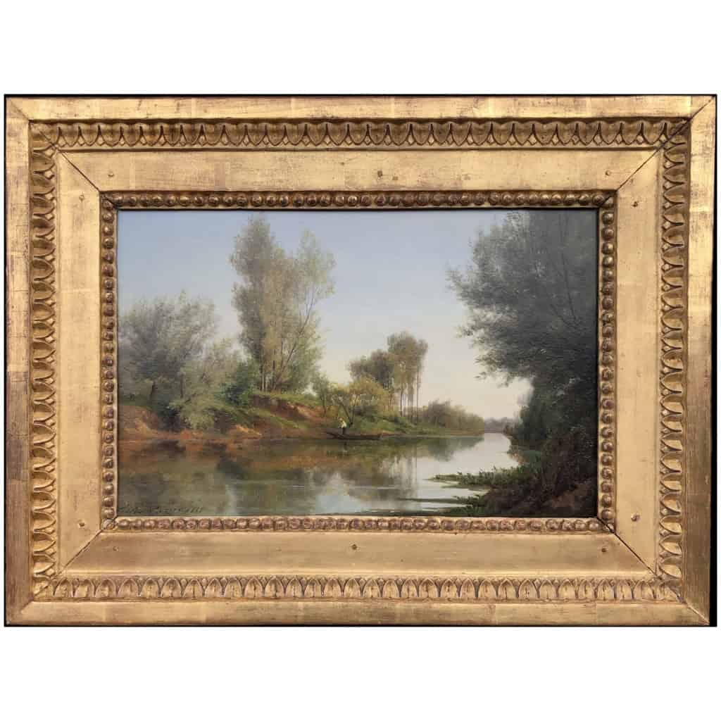 Rozier Jules French Painting 19th Boatman in Colombes In 1858 Oil Signed 3