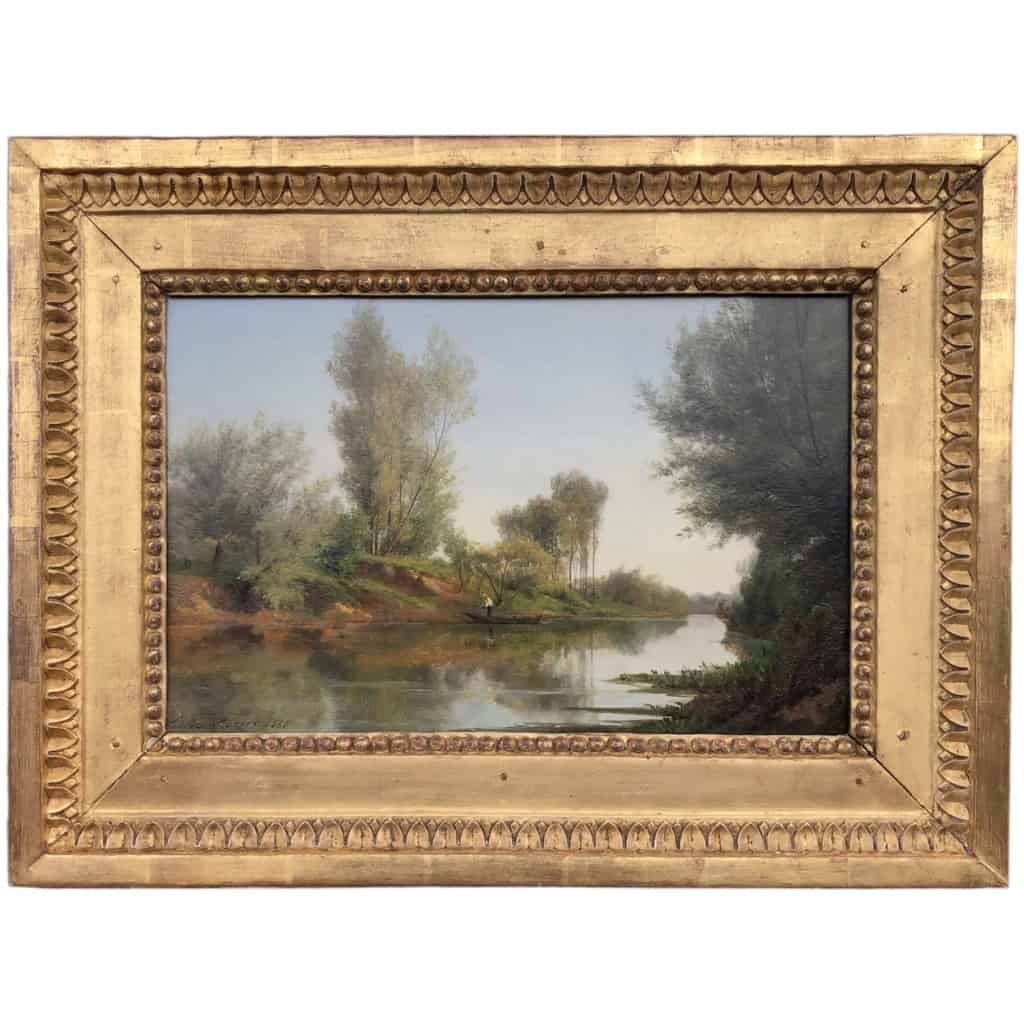 Rozier Jules Peinture Française 19è Batelier à Colombes En 1858 Huile Signée 5