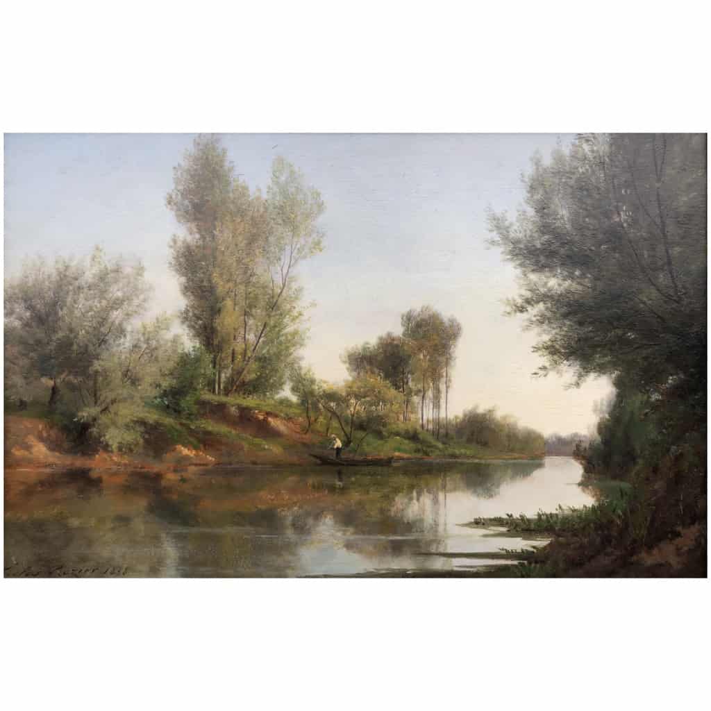 Rozier Jules Peinture Française 19è Batelier à Colombes En 1858 Huile Signée 12