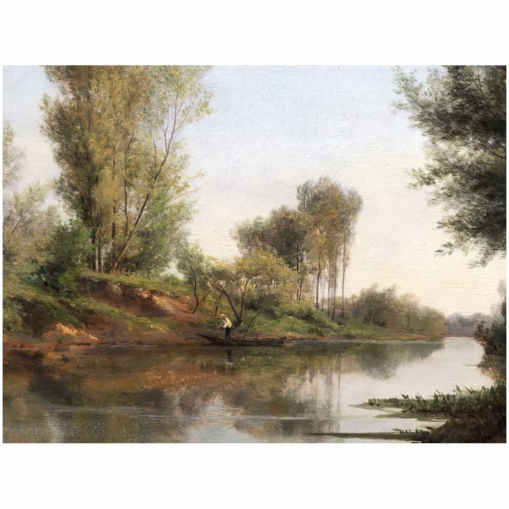 Rozier Jules Peinture Française 19è Batelier à Colombes En 1858 Huile Signée 10