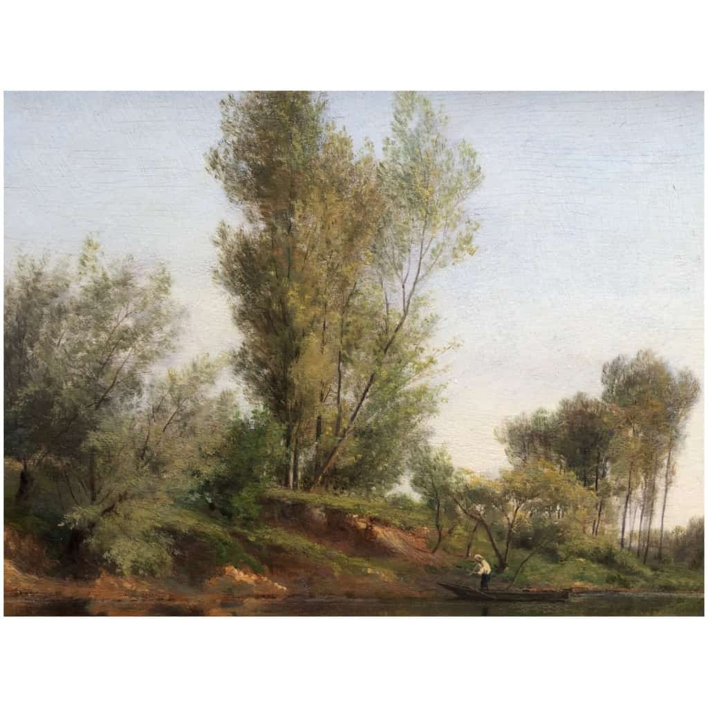 Rozier Jules Peinture Française 19è Batelier à Colombes En 1858 Huile Signée 8
