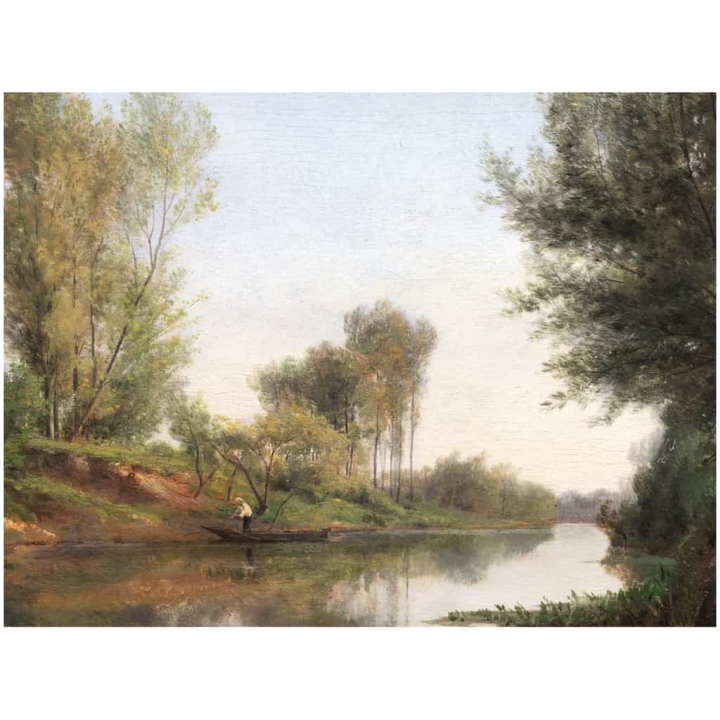 Rozier Jules Peinture Française 19è Batelier à Colombes En 1858 Huile Signée 7