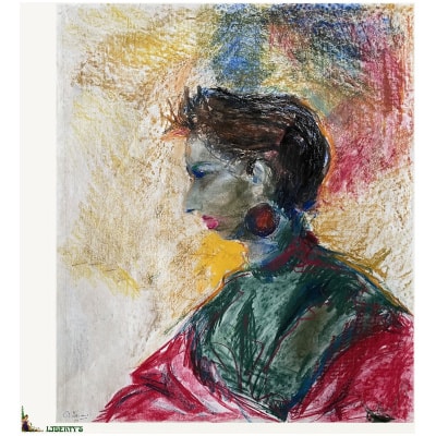 Watercolor "Portrait" signed Ch. Beroux, 50 cm x 65 cm, (1989)