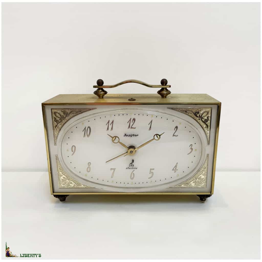 Laxic brass alarm clock by Jaz, width. 11.5cm (1966-1969) 3