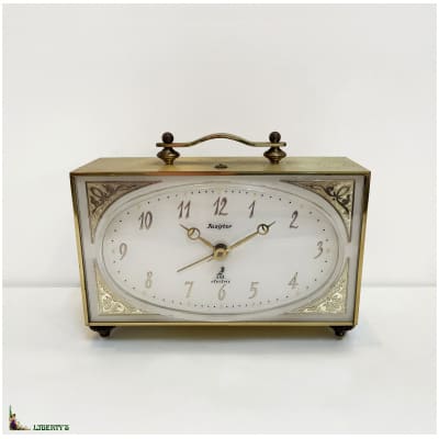 Laxic brass alarm clock by Jaz, width. 11.5cm (1966-1969)