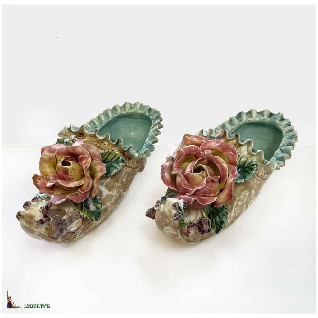 Pair of slip shoes with flowers, width. 27 cm, Fine XIXe 3