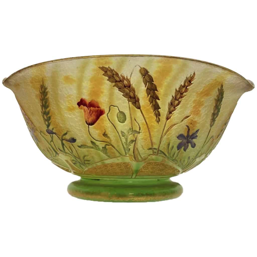 DAUM enamel bowl wheat and poppies circa 1910 3