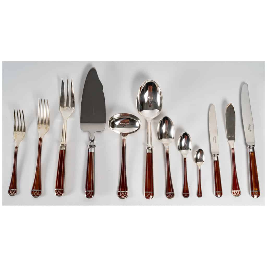 CHRISTOFLE: “Talisman” cutlery set “Sienne” Chinese lacquer 81 pieces 11