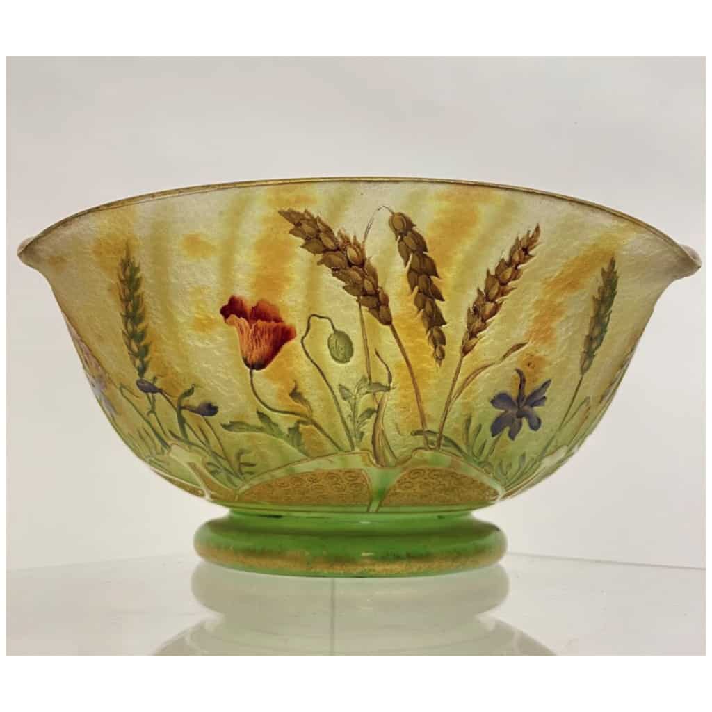 DAUM enamel bowl wheat and poppies circa 1910 4