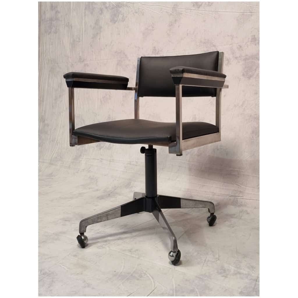 Vintage Modernist Office Armchair – Germany – Chromed Metal – Ca 1960 4