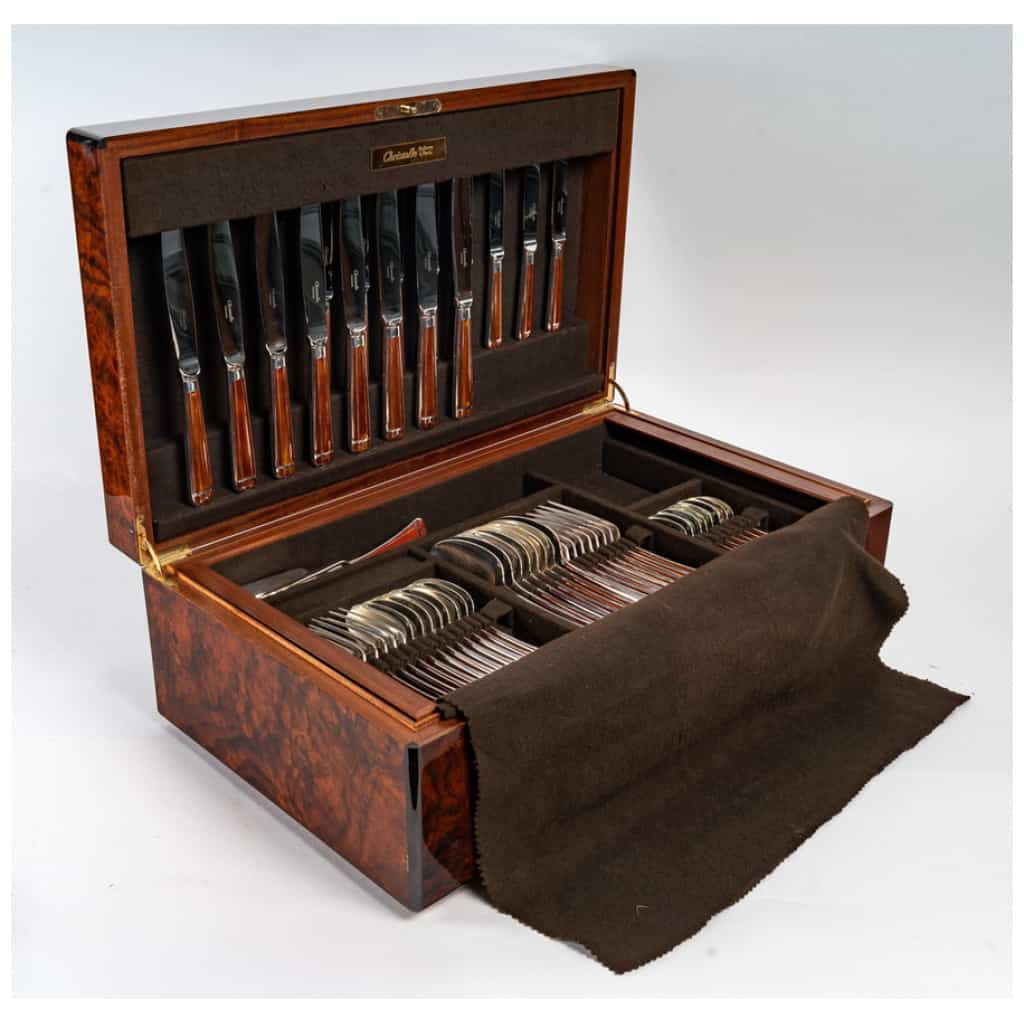 CHRISTOFLE : Ménagère « Talisman » laque de chine « Sienne » 81 pièces 4