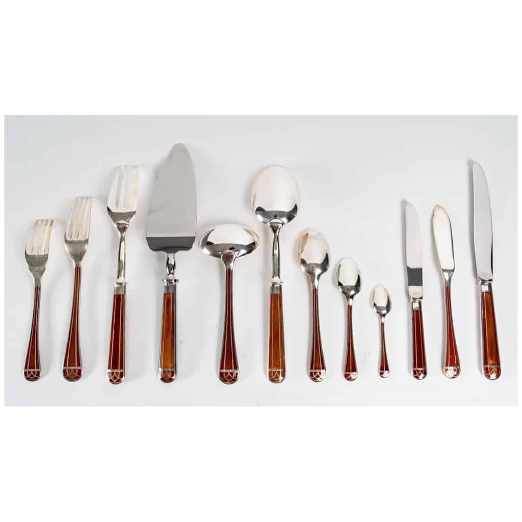 CHRISTOFLE: “Talisman” cutlery set “Sienne” Chinese lacquer 81 pieces 8