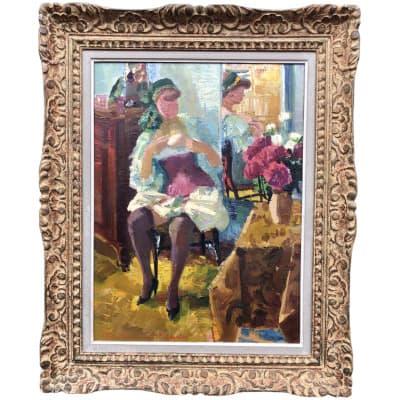 Louis BERTHOMME St ANDRE Coquetry Oil on canvas signed