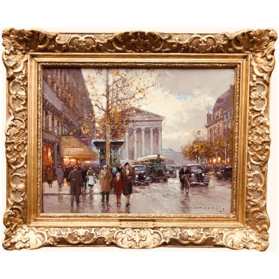 Cortes Edouard Rue Royale And La Madeleine, Autumn Day Oil On Canvas Signed