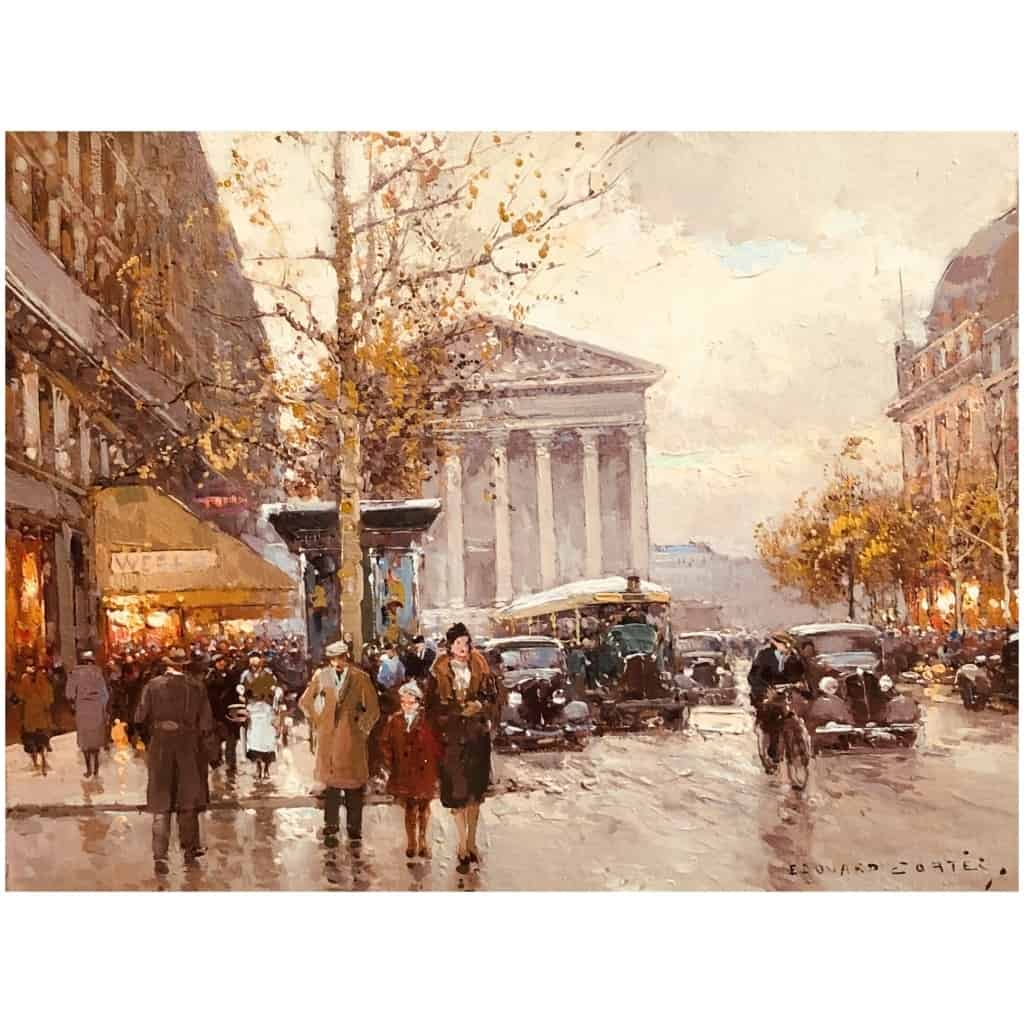 Cortes Edouard Rue Royale And La Madeleine, Autumn Day Oil On Canvas Signed 12