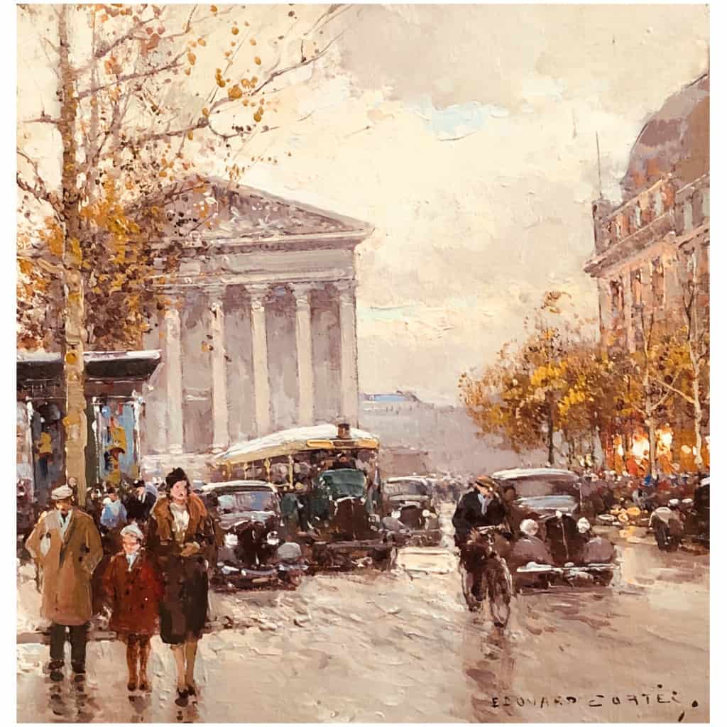 Cortes Edouard Rue Royale And La Madeleine, Autumn Day Oil On Canvas Signed 10