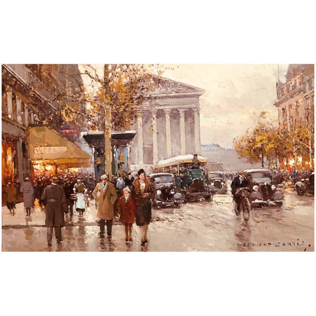 Cortes Edouard Rue Royale And La Madeleine, Autumn Day Oil On Canvas Signed 9