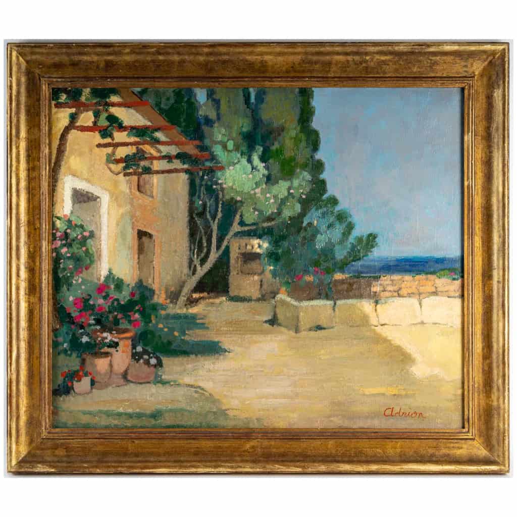 Lucien Adrion (1889-1953) – Vue d’une terrasse sur la Méditerranée huile sur toile vers 1920-1930 3