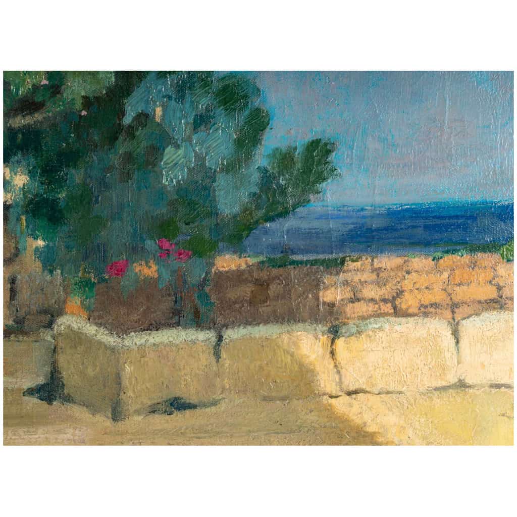 Lucien Adrion (1889-1953) – Vue d’une terrasse sur la Méditerranée huile sur toile vers 1920-1930 7