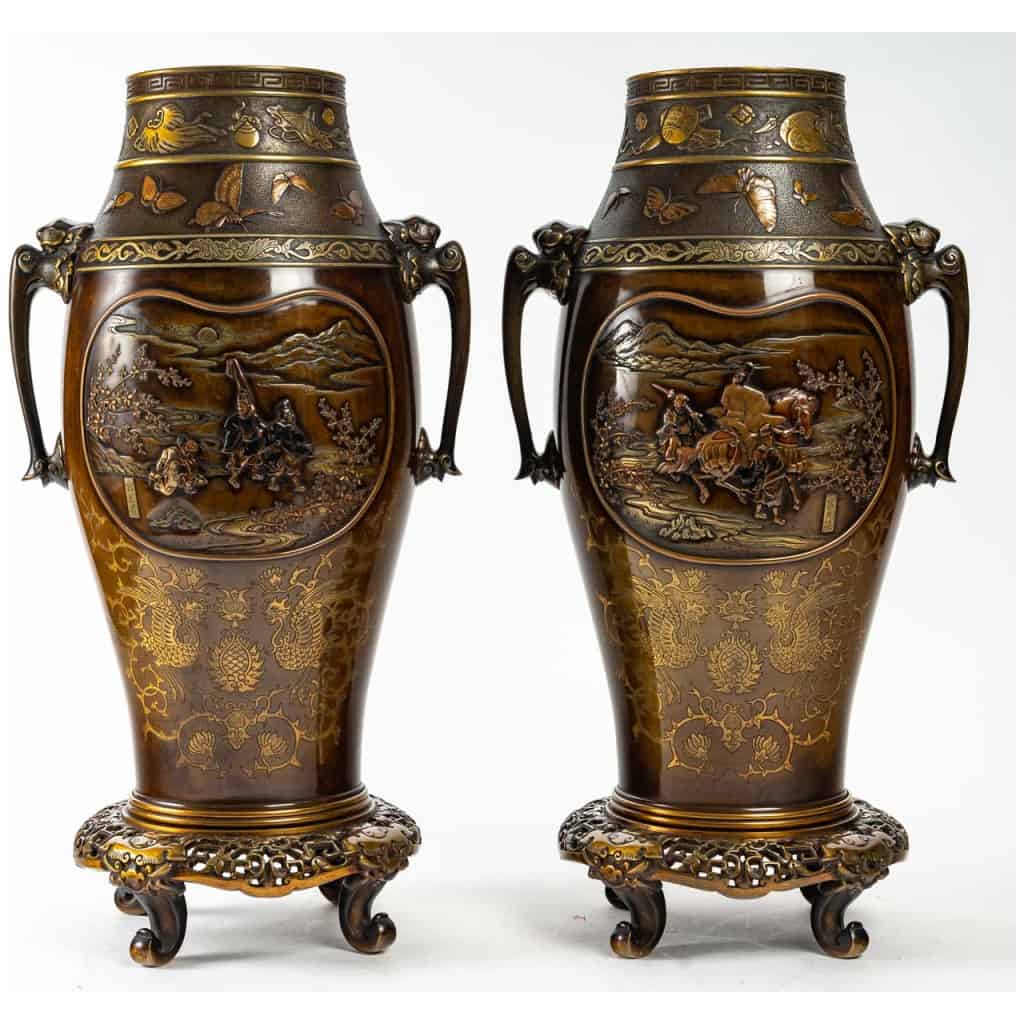 Paire de Grands Vases en Bronze par Miyao Esuke 3