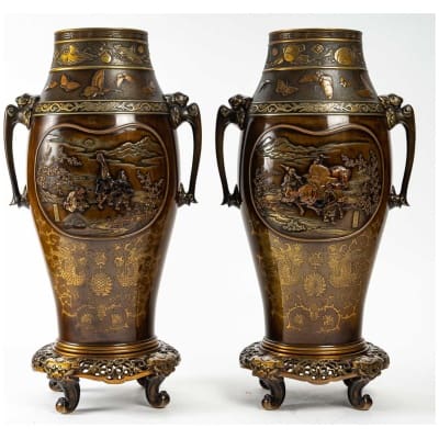 Pair of Large Bronze Vases by Miyao Esuke