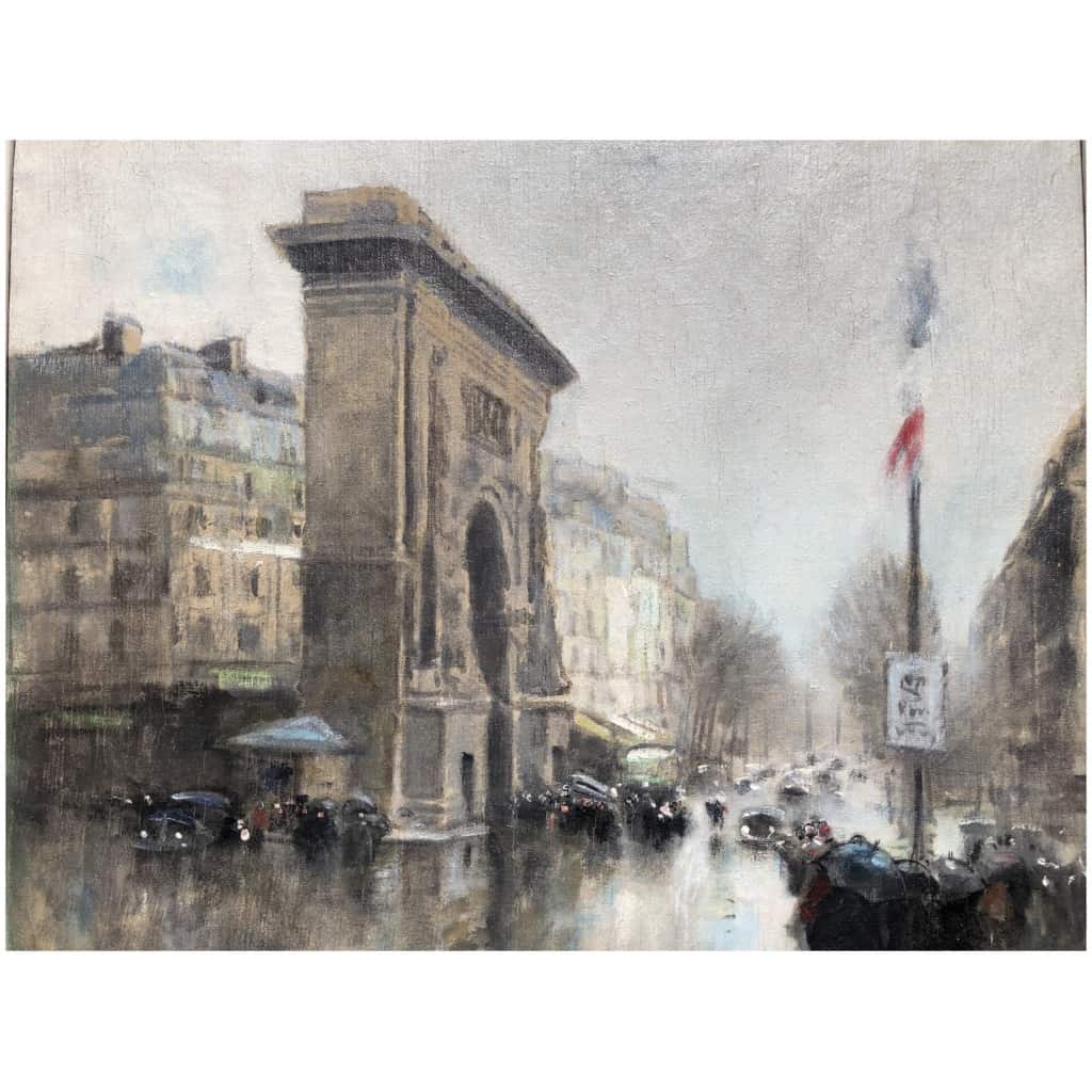 Herve Jules Impressionist Painting 20th Paris Porte St Martin Grands Boulevards oil canvas signed 11