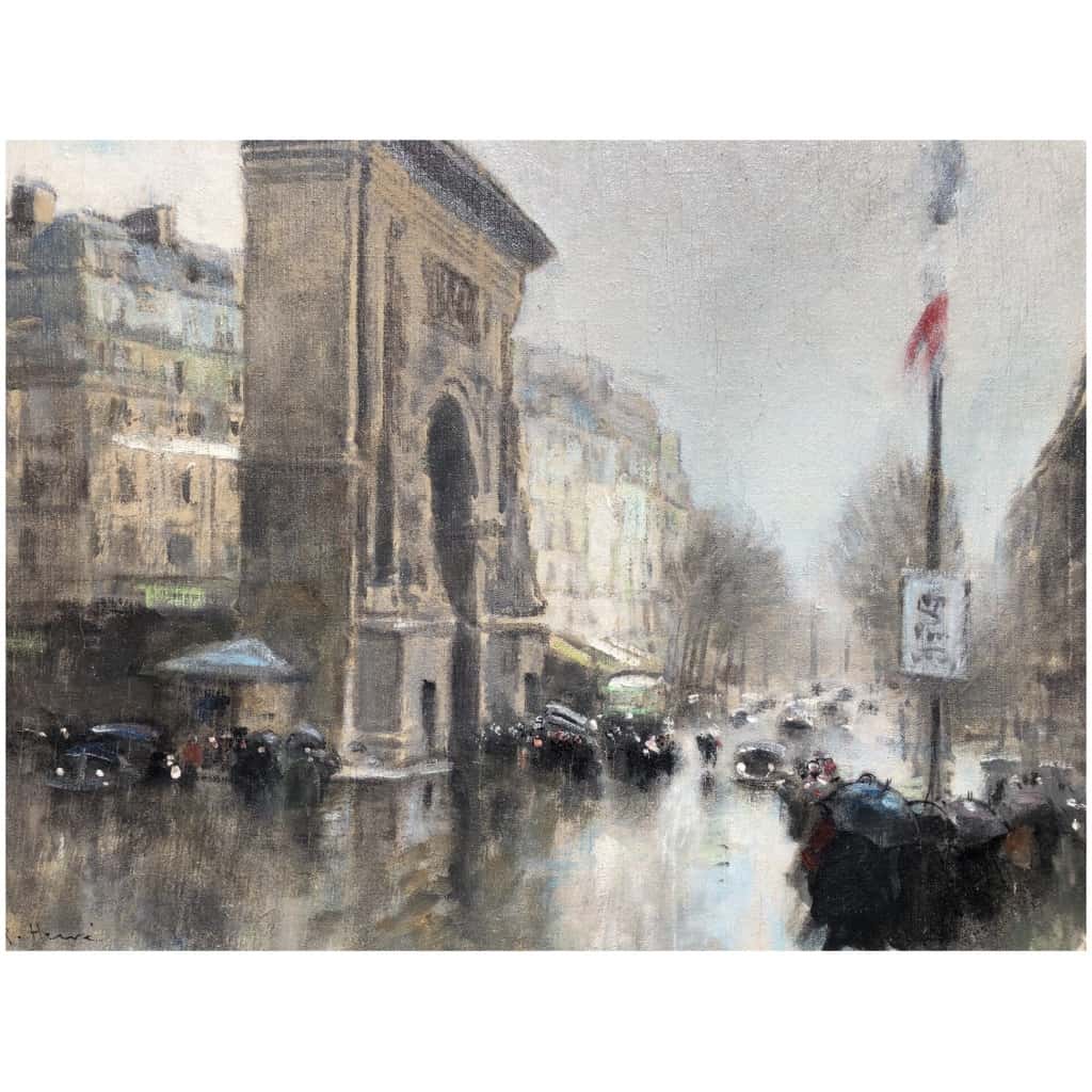 Herve Jules Impressionist Painting 20th Paris Porte St Martin Grands Boulevards oil canvas signed 10