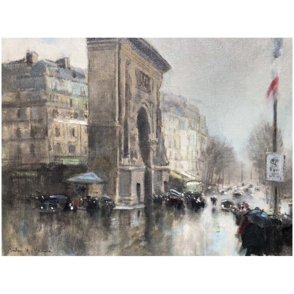 Herve Jules Impressionist Painting 20th Paris Porte St Martin Grands Boulevards oil canvas signed 9