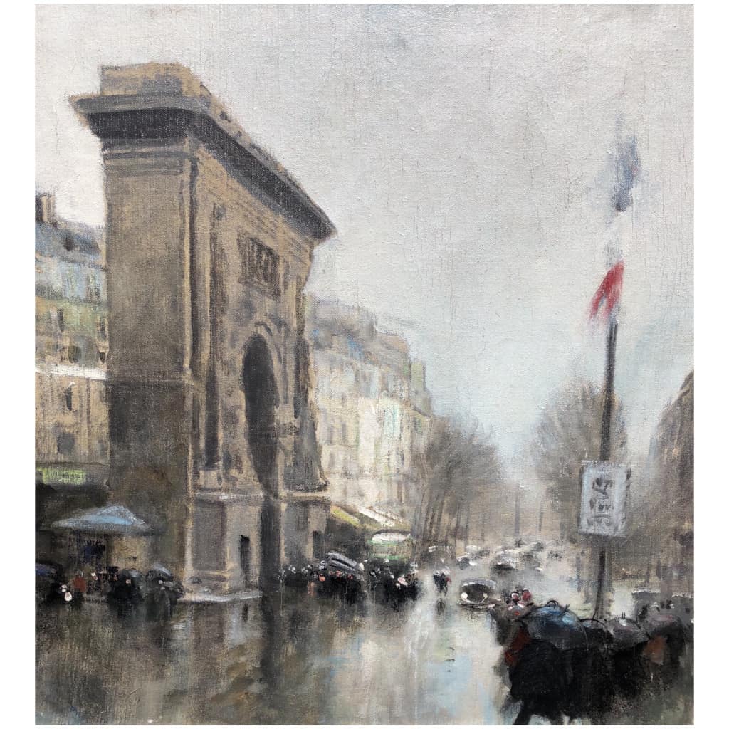 Herve Jules Impressionist Painting 20th Paris Porte St Martin Grands Boulevards oil canvas signed 8