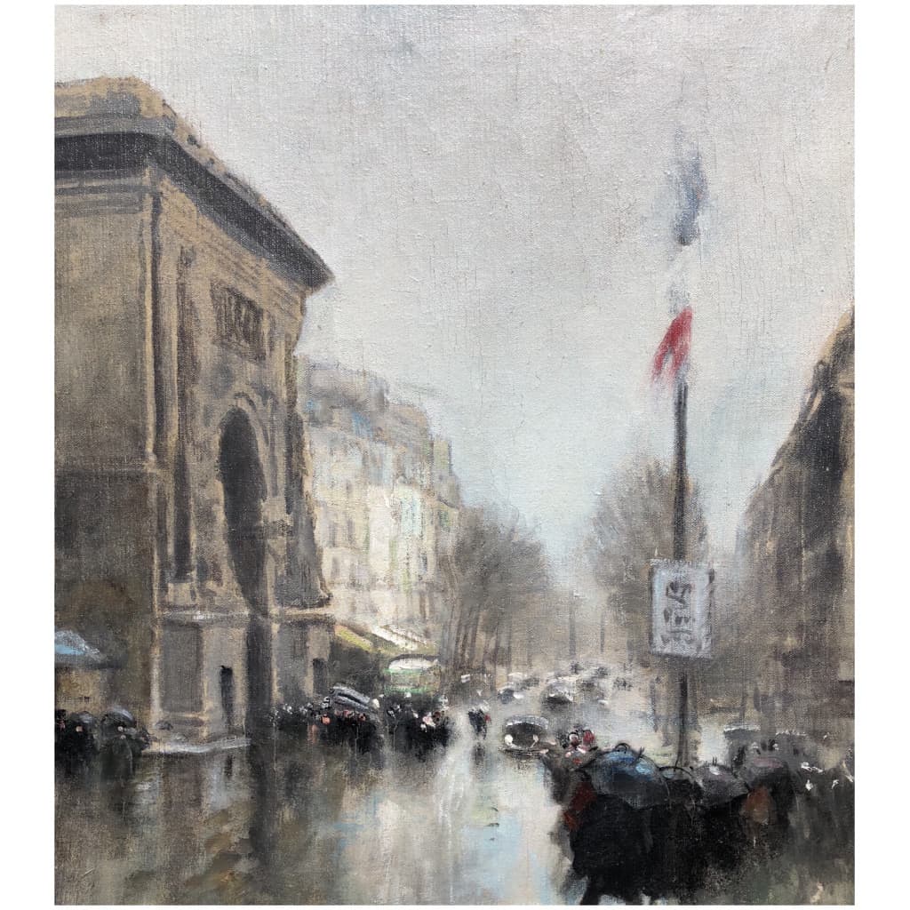 Herve Jules Impressionist Painting 20th Paris Porte St Martin Grands Boulevards oil canvas signed 7