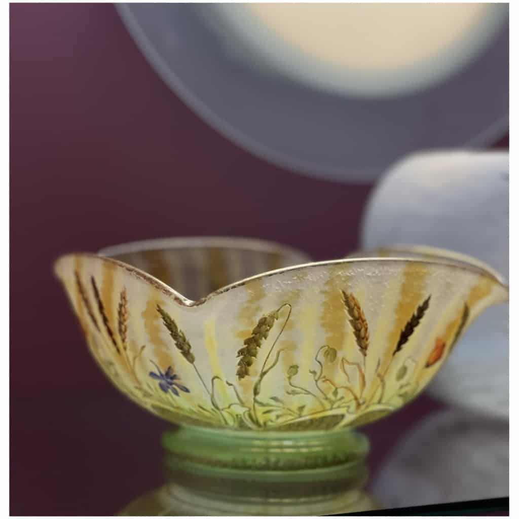 DAUM enamel bowl wheat and poppies circa 1910 6