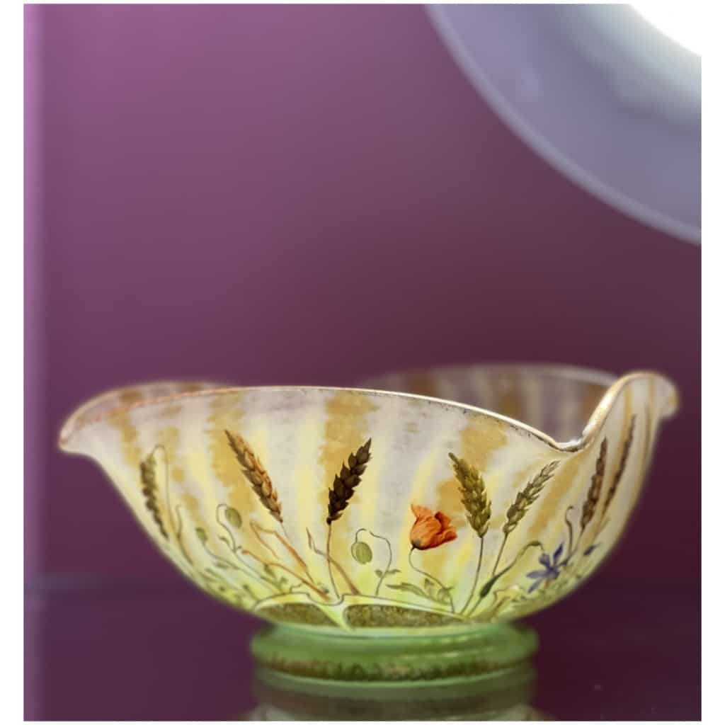 DAUM enamel bowl wheat and poppies circa 1910 7