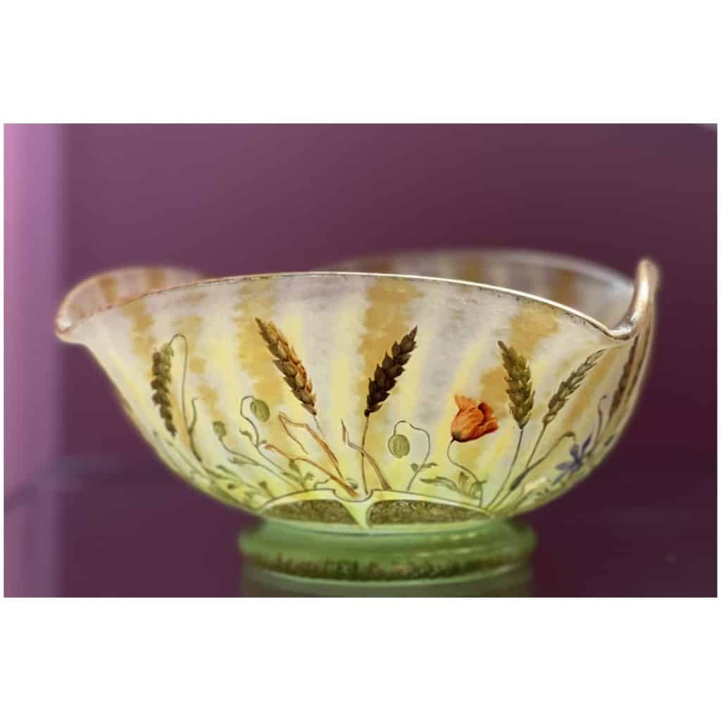 DAUM enamel bowl wheat and poppies circa 1910 8