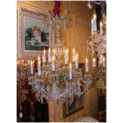 Lustre en bronze doré à décor de cristal taillé attribué à Baccarat époque Napoléon III