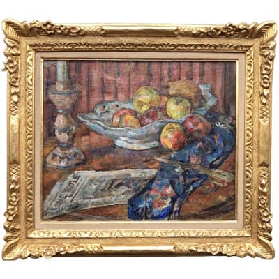 MAVRO Mania Nature morte à la coupe de fruits huile sur toile signée