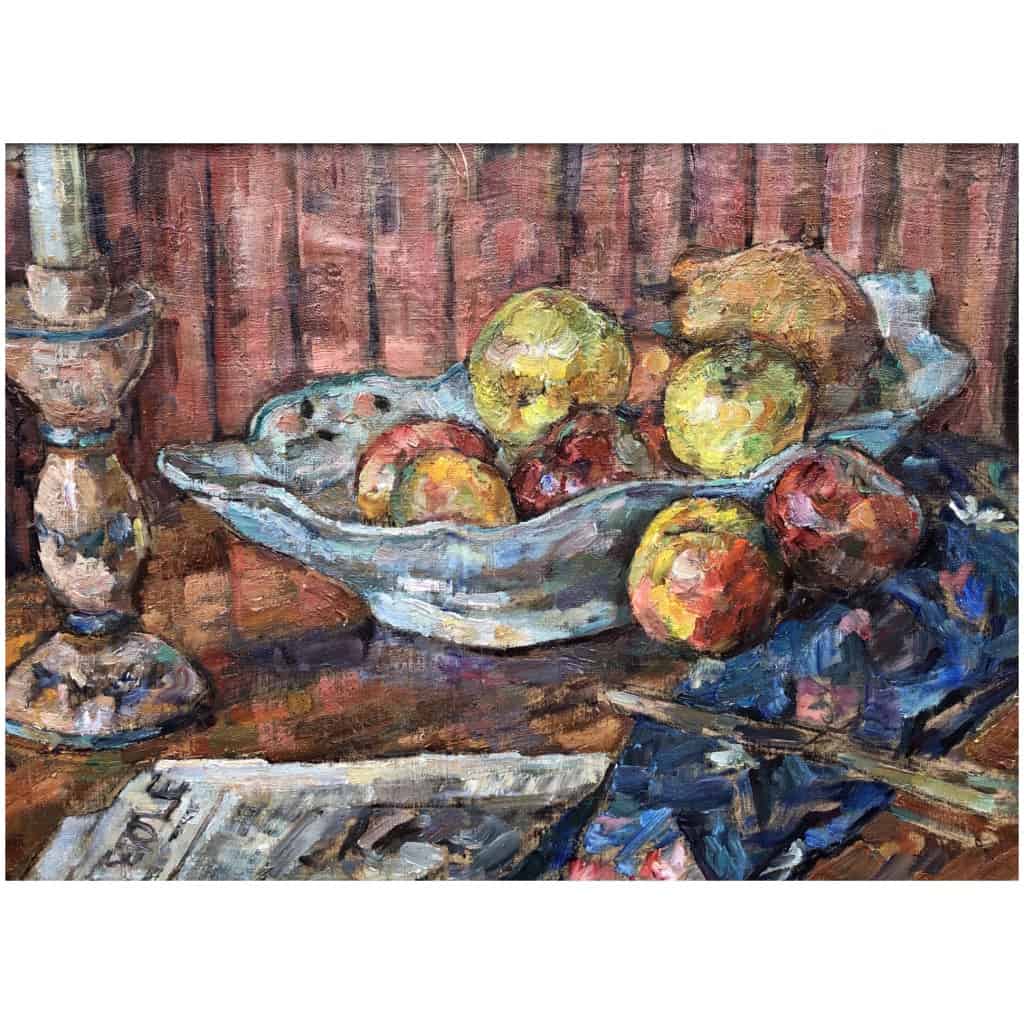 MAVRO Mania Nature morte à la coupe de fruits huile sur toile signée 7