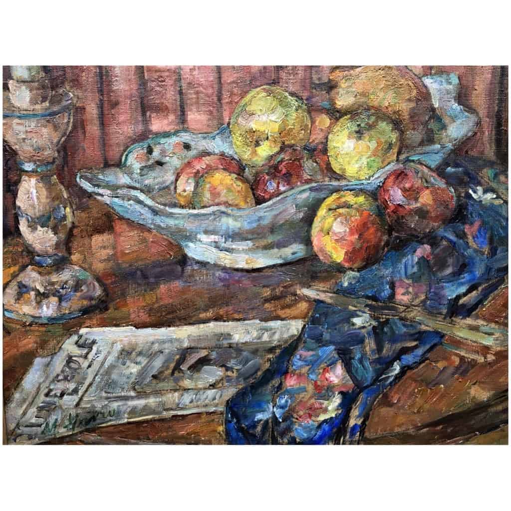 MAVRO Mania Nature morte à la coupe de fruits huile sur toile signée 6