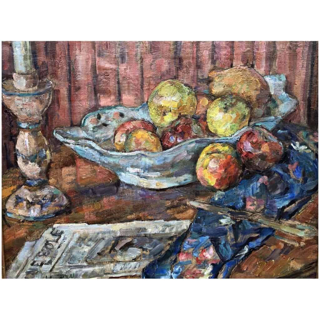 MAVRO Mania Nature morte à la coupe de fruits huile sur toile signée 5