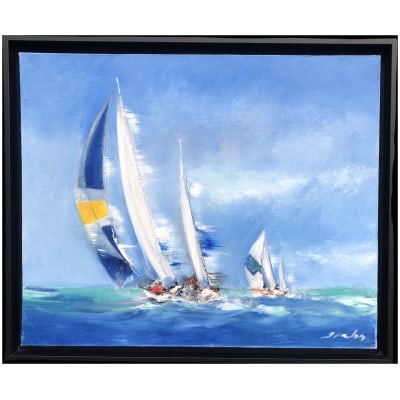 SPAHN Victor Regatta at sea oil on canvas signed