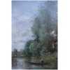 Trouillebert Paul Desire Tableau 19è Ecole Barbizon Pêcheur Dans Sa Barque Huile Toile Signée 16