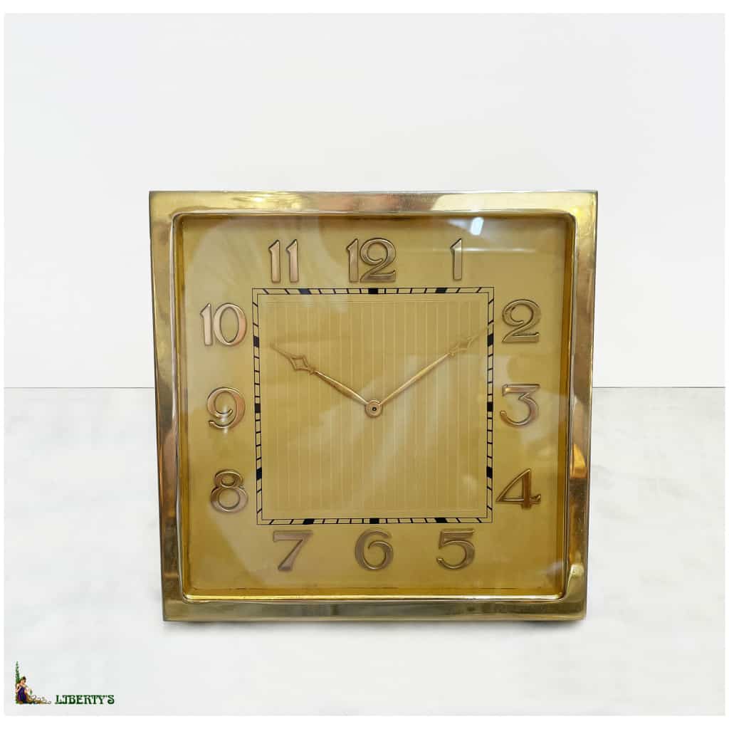 Pendulette Art-Deco laiton doré avec mouvement Suisse 8 jours, 15 cm x 15 cm, (Deb XXe) 3