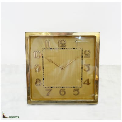 Art-Deco gilt brass clock with 8-day Swiss movement, 15 cm x 15 cm, (Deb XNUMXth century)