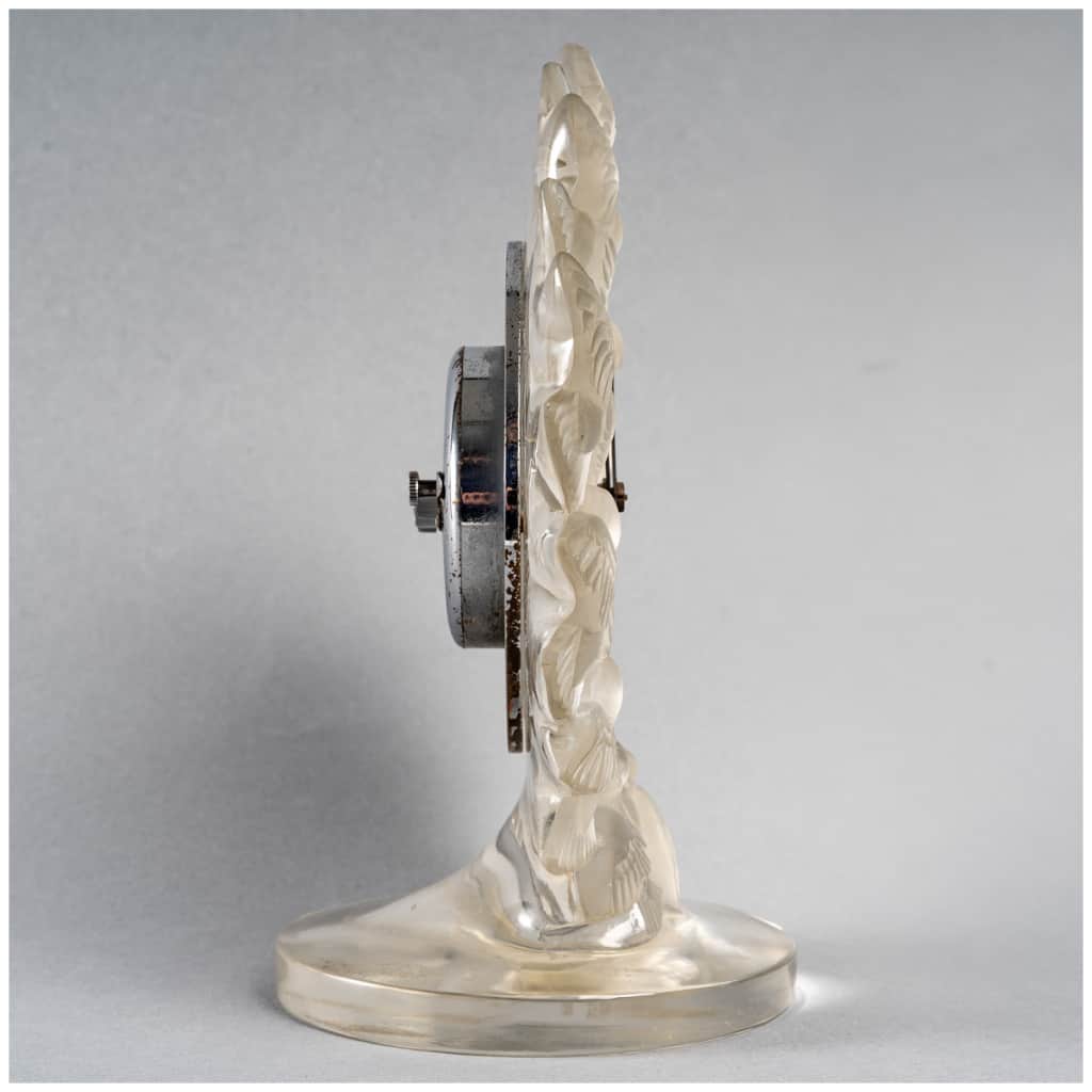 1931 René Lalique – Pendule Roitelets Verre Blanc Mouvement Mécanique Oméga 7