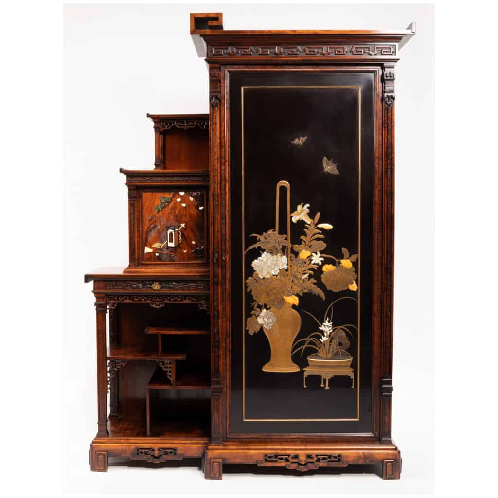 Gabriel Viardot (1830-1904), cabinet forming a cabinet in mahogany and lacquer, XIXe 3