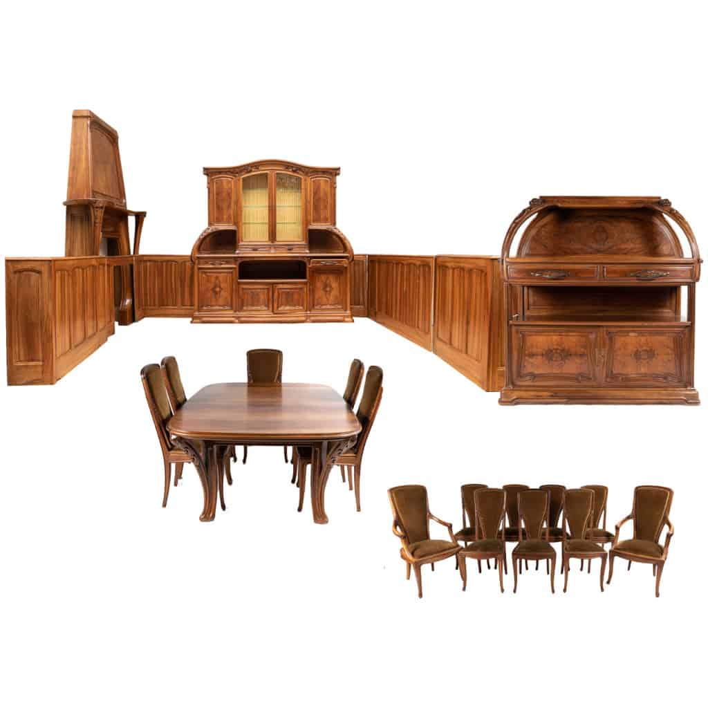 Louis Majorelle (1859-1926), “Viorne” dining room furniture in walnut, XIXe 3