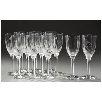 Marc Lalique : Douze flûtes à champagne « Ange » en Cristal