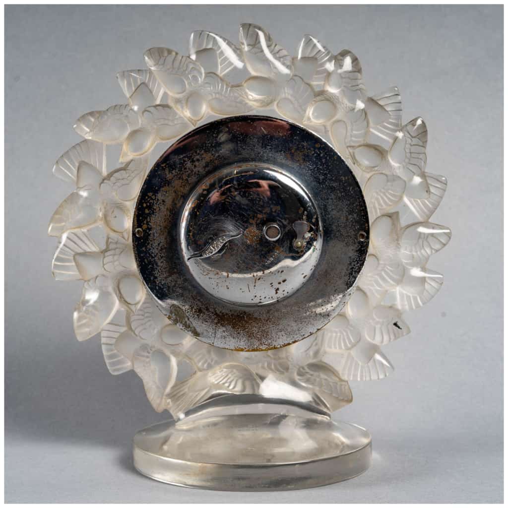 1931 René Lalique – Pendule Roitelets Verre Blanc Mouvement Mécanique Oméga 8