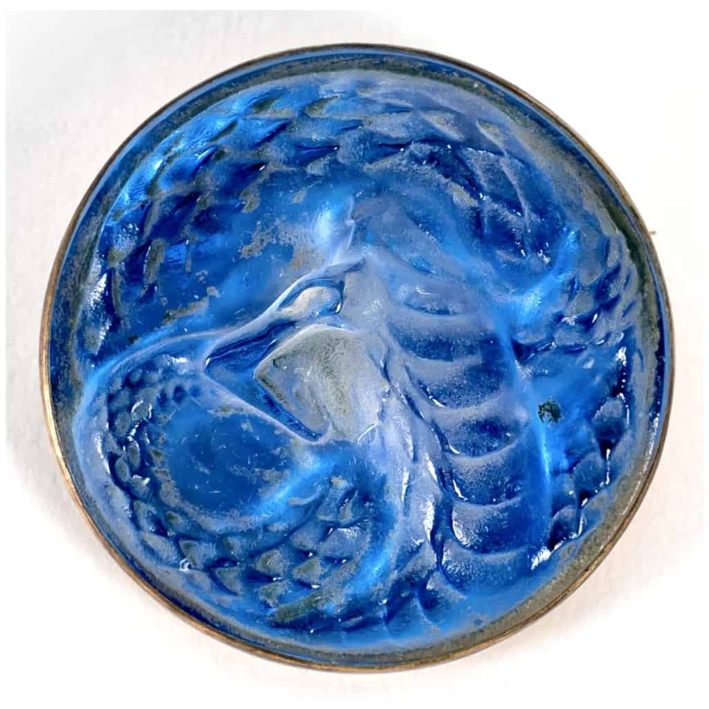 1911 René Lalique – Broche Serpent Verre Blanc Sur Clinquant Bleu Electrique 3