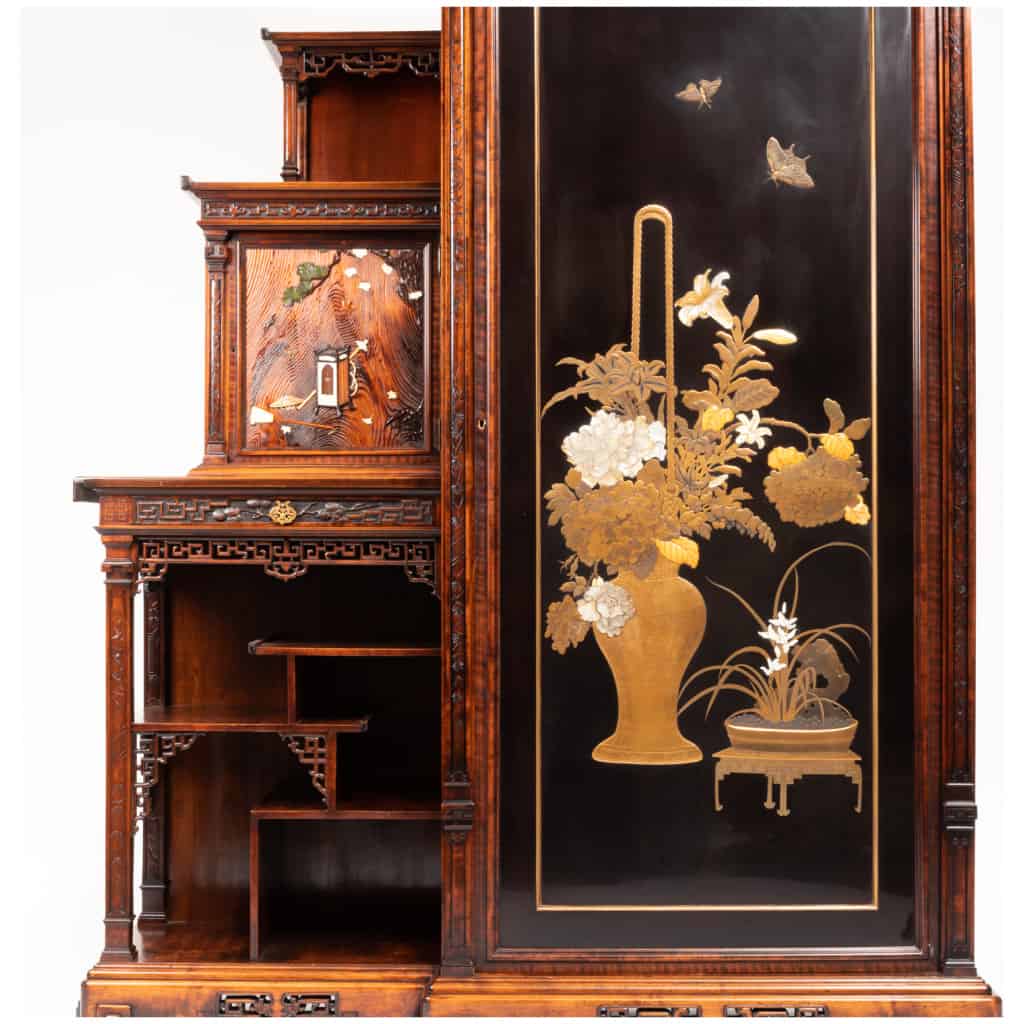 Gabriel Viardot (1830-1904), cabinet forming a cabinet in mahogany and lacquer, XIXe 4