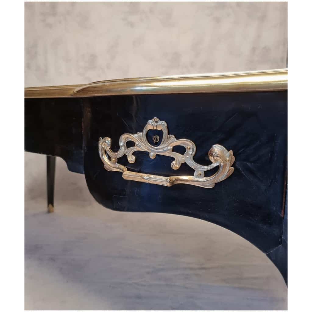 Louis XV Style Flat Desk – Blackened Wood, Leather & Bronze – 19th 11